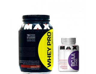 Whey Pro (1000g)  + Bcaa 2400 - 200 Cápsulas - Max Titanium