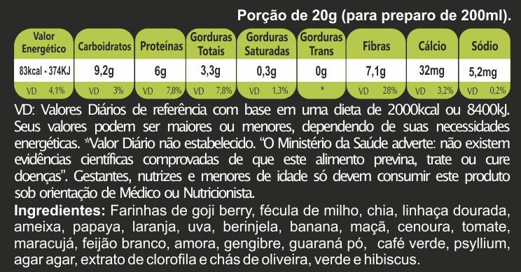 Farinha sb goji berry tabela nutricional