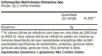Glutamina Nutrilatina Age Tabela Nutricional