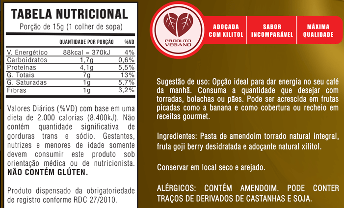 Pasta de amendoim Power One Tabela Nutricional