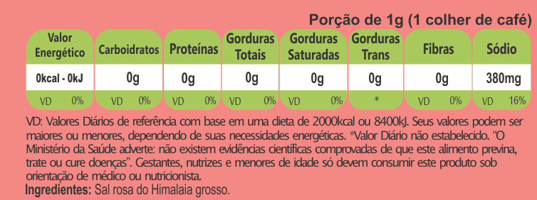Sal Rosa Grosso do Himalaia NutriGold Tabela Nutricional