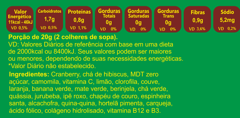 Suco Seca Barriga NutriGold Tabela Nutricional